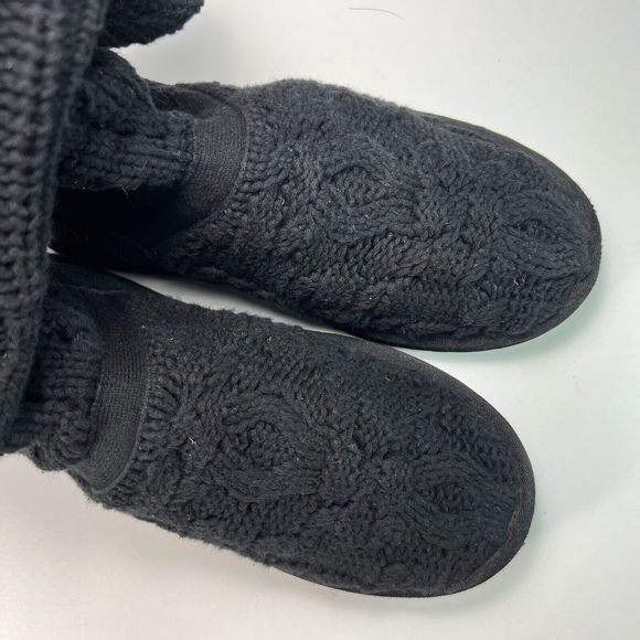 UGG Australia Boots Women's Sz 7 Black Gray Buttons Foldover Cable Knit - Picture 14 of 16